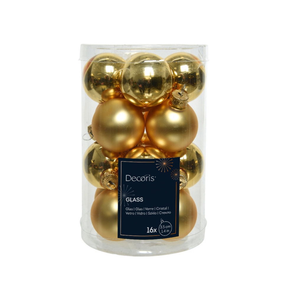 Sada skleněných ozdob sv.zlatá 3,5cm/16ks