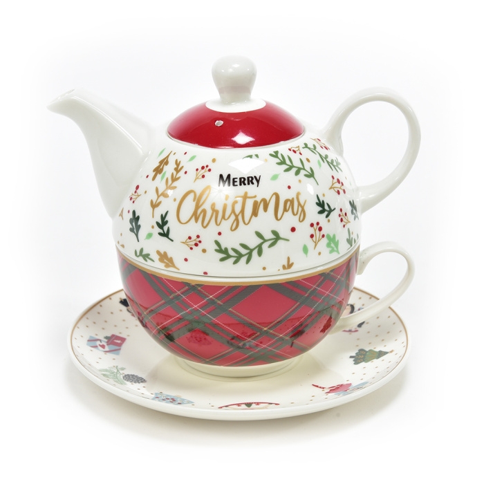 Čajové konvice - Šálek a čajová konvice MERRY CHRISTMAS keramická 255+400ml
