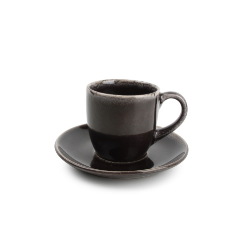 Hrnky a sklenice - Šálek a podšálek ARTISAN kamenina černý 220ml