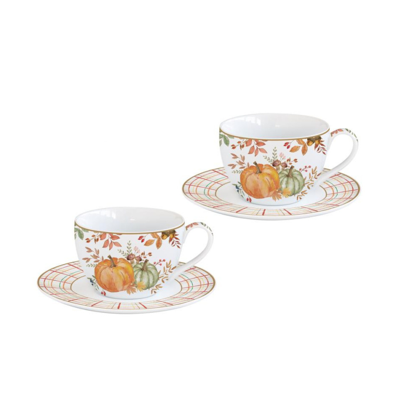 Hrnky a sklenice - Šálek a podšálek HARVEST porcelánový 110ml/2ks