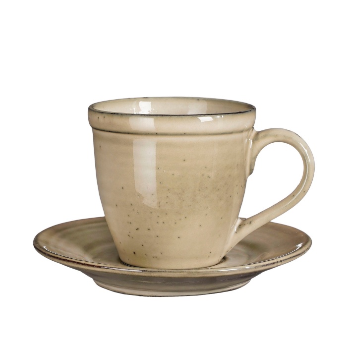 Hrnky a sklenice - Šálek a podšálek keramický TABO krémový 7,5cm