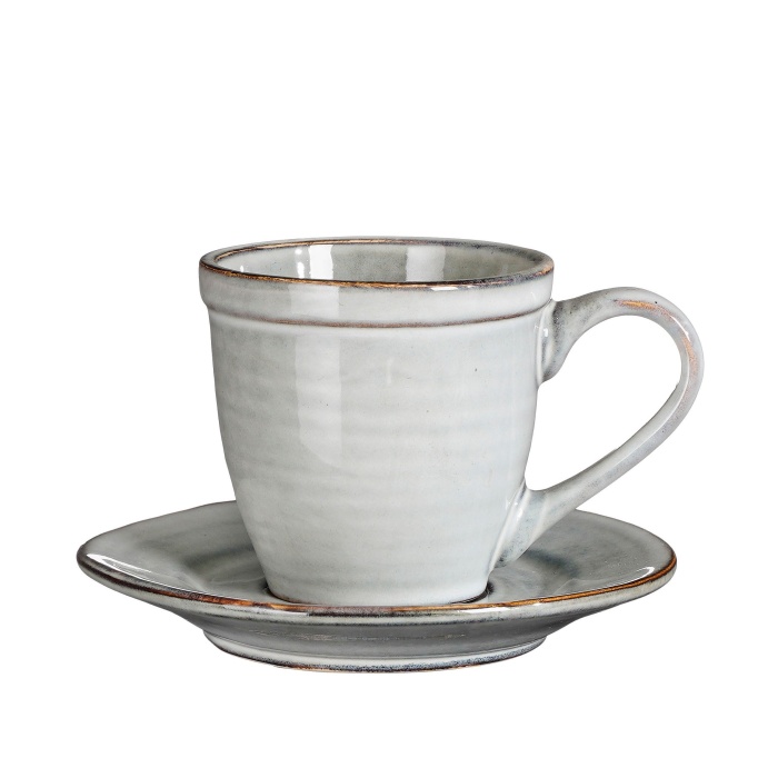 Hrnky a sklenice - Šálek a podšálek keramický TABO šedý 7,5cm