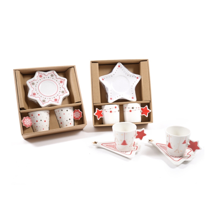 Hrnky a sklenice - Šálek a podšálek porcelánový červeno-bílý mix 2ks