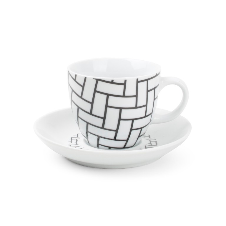 Hrnky a sklenice - Šálek a podšálek porcelánový dekor cihly 200ml 4ks