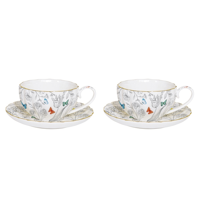 Hrnky a sklenice - Šálek a podšálek porcelánový FLEURS ET PAPILLONS 100ml 2ks