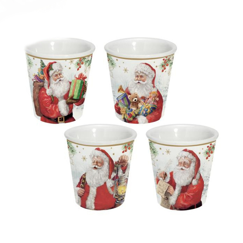 Hrnky a sklenice - Šálky porcelánové  SANTA IS COMING 100ml/4ks