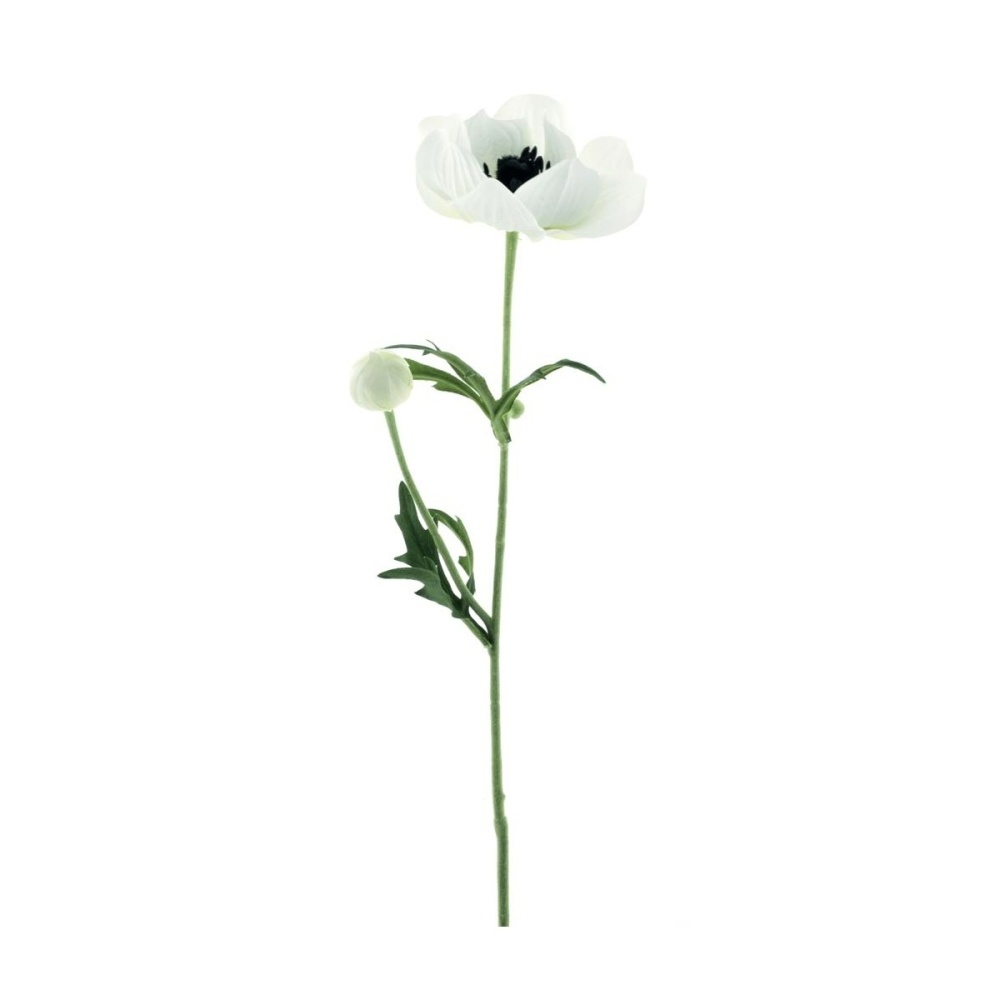 Jarní umělé květiny - Sasanka MINA řezaná umělá s 1květem a poupětem bílá 63cm