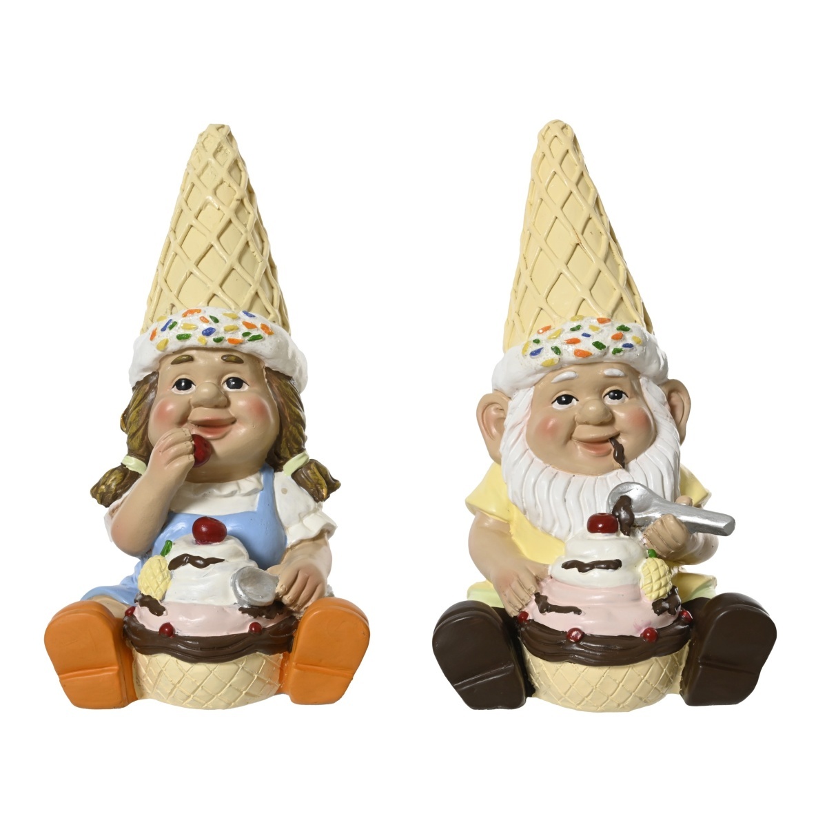 Dekorační figurky postav - Sedící trpaslík se zmrzlinou polyresinový mix 18cm