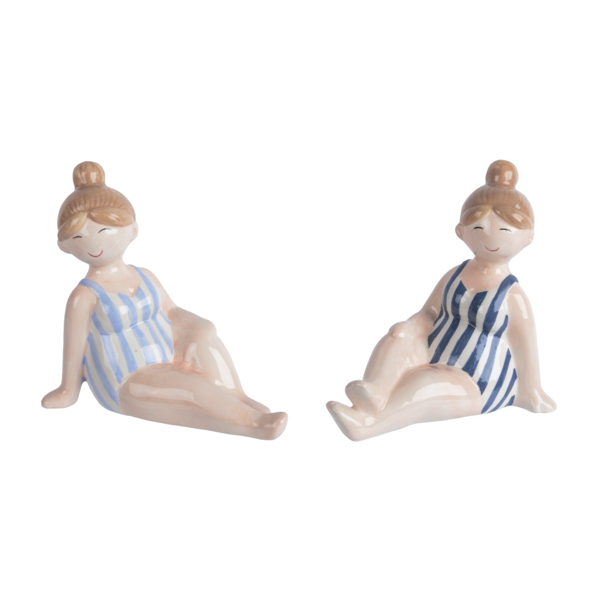 Dekorační figurky postav - Sedící žena v pruhovaných plavkách z dolomitu mix 13cm