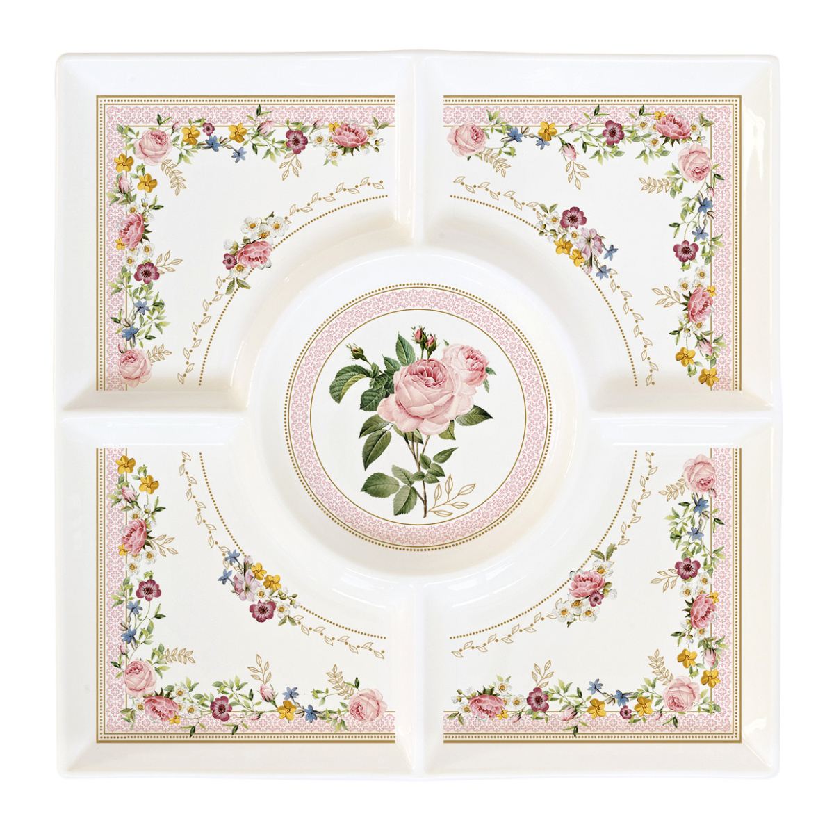 Talíře - Servírovací talíř CHANT DES ROSES z porcelánu 25x25cm