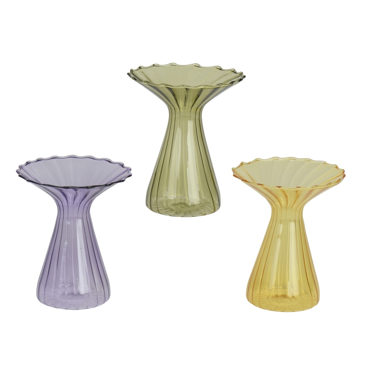 Skleněné vázy - Skleněná kulatá váza s rozšířeným hrdlem mix 14,5cm