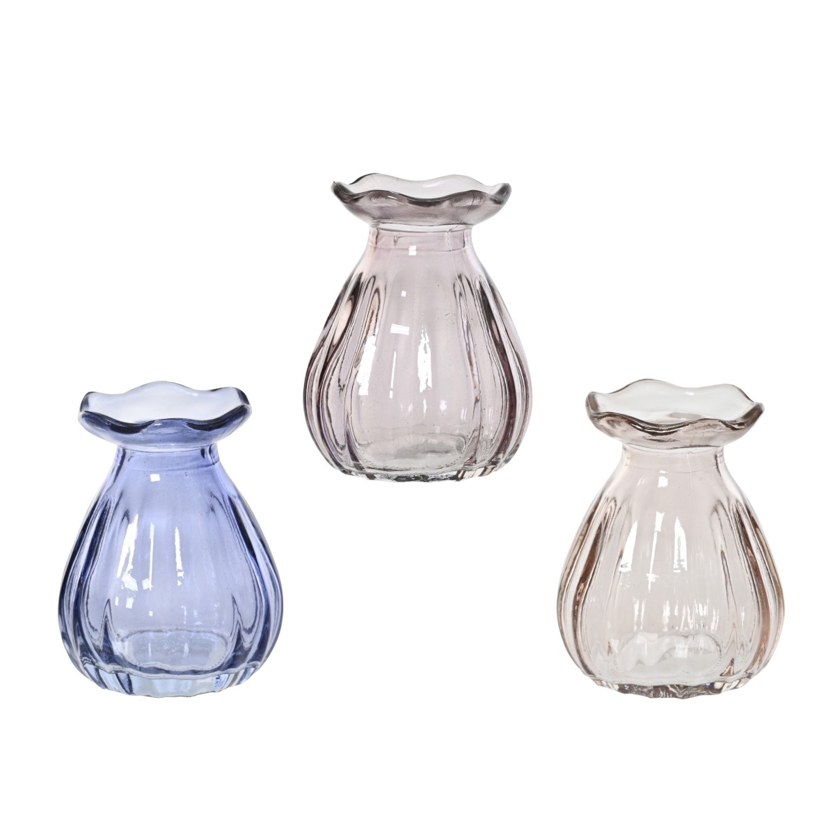 Skleněné vázy - Skleněná kulatá váza se zvlněným okrajem mix 9cm