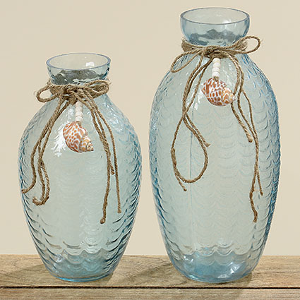 Skleněné vázy - Skleněná váza CEM dekor provázek a mušle 25cm malá