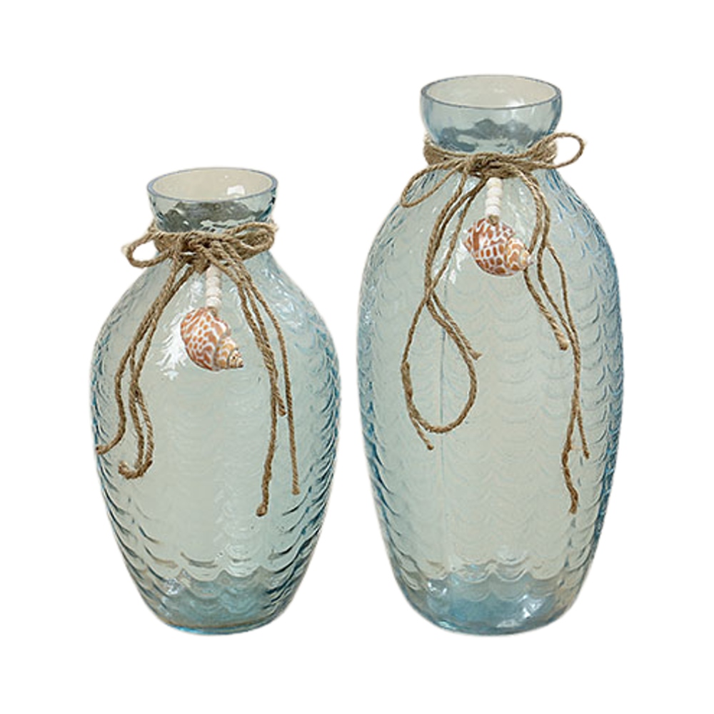 Skleněné vázy - Skleněná váza dekor provázek a mušle 30cm velká