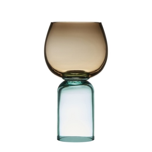 Skleněné vázy - Skleněná váza na noze čirá-hnědá 30cm