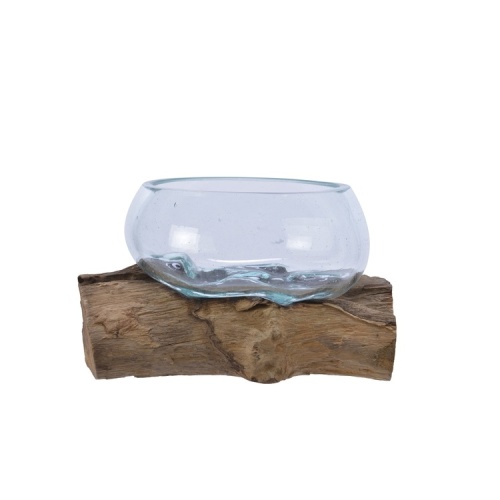 Sklo a dřevo - Skleněná váza s podstavce z větve  20cm