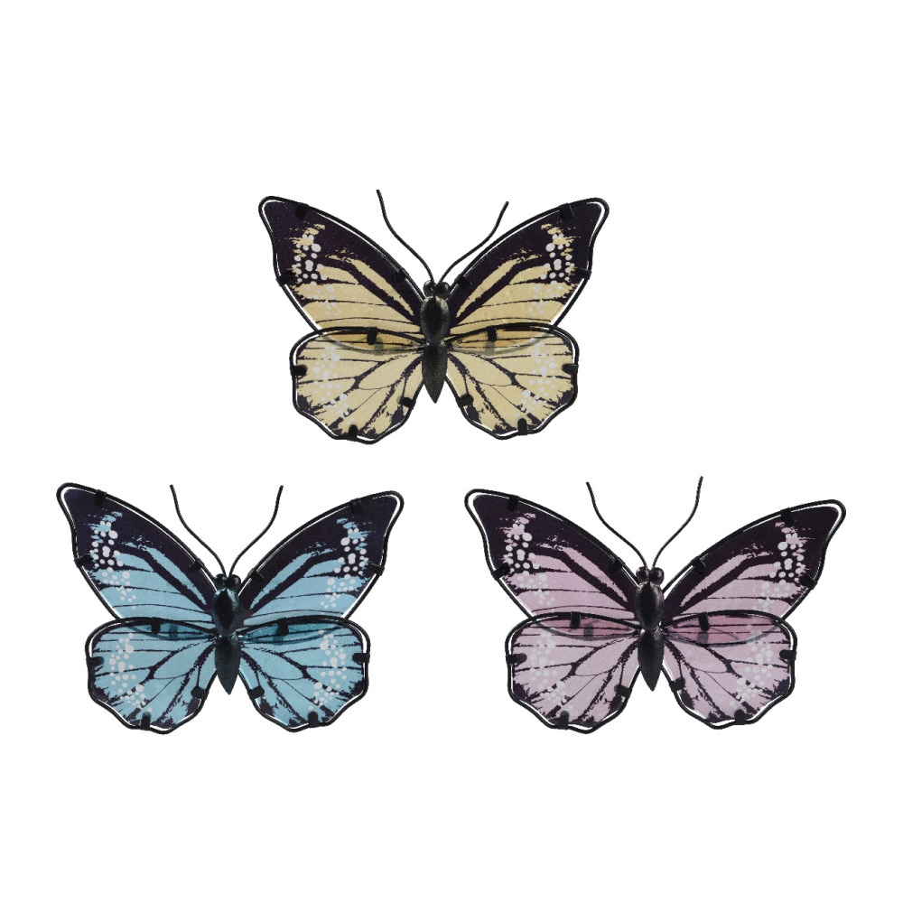 Kovové dekorace - Skleněno-kovový motýl na zeď mix 23x17cm