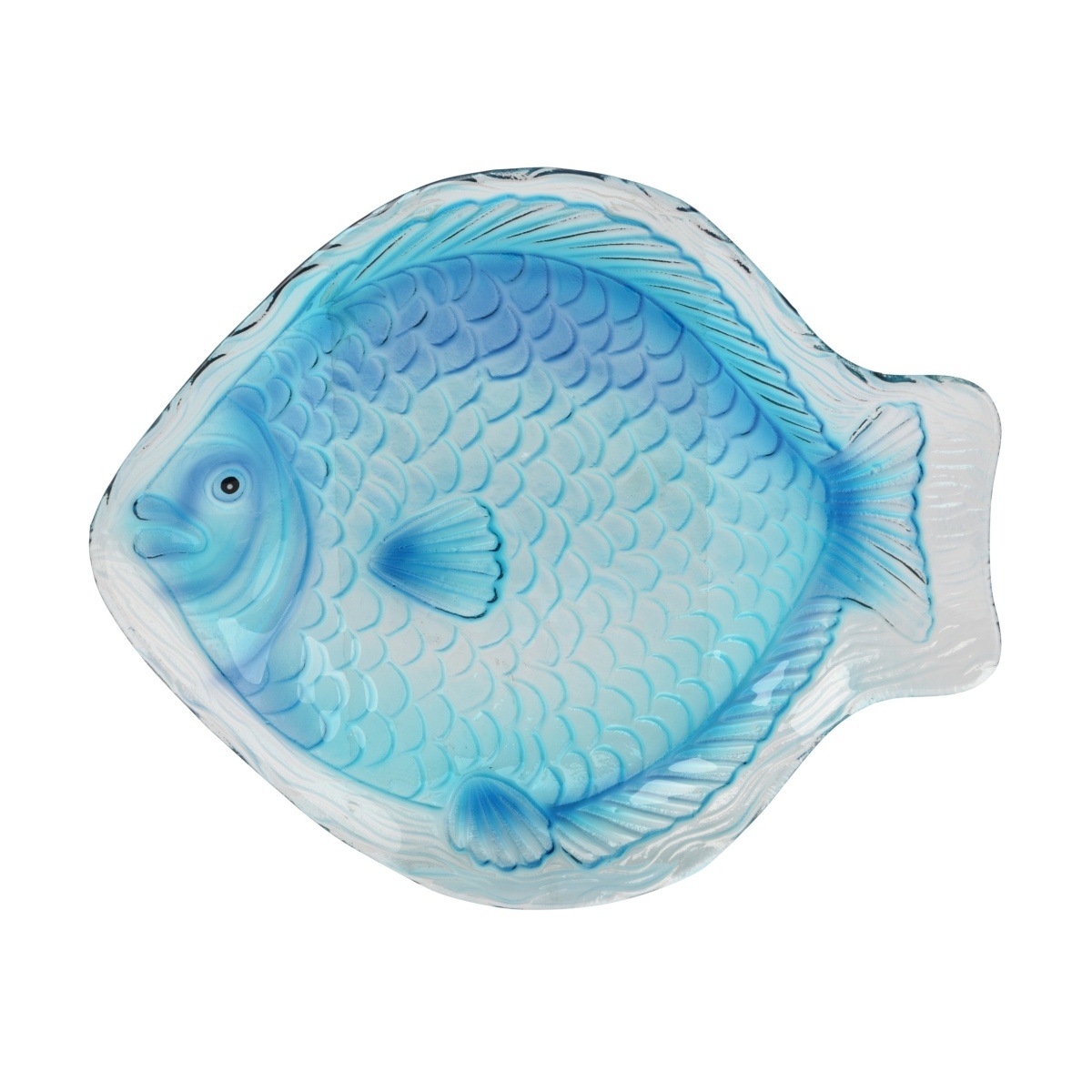 Talíře - Skleněný servírovací talíř ryby 32cm