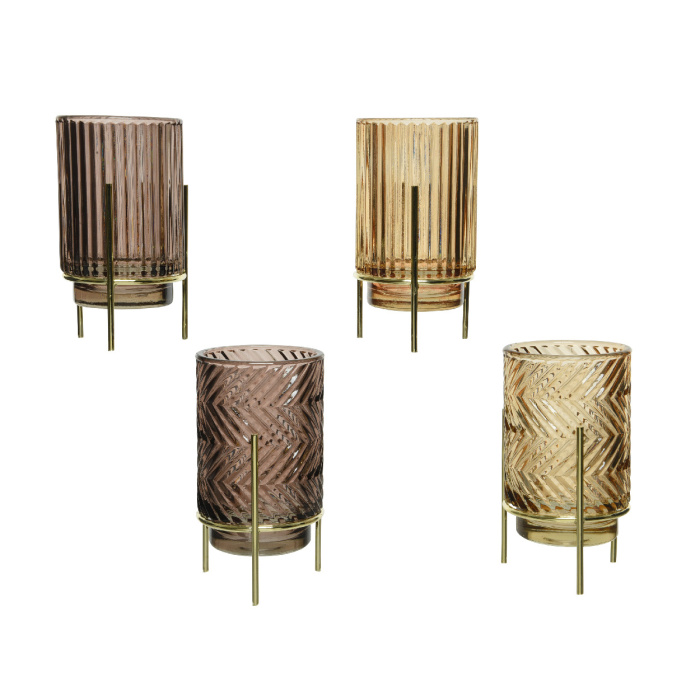 Svícny - Skleněný svícen na čajovou svíčku na kovových nohách mix 17cm