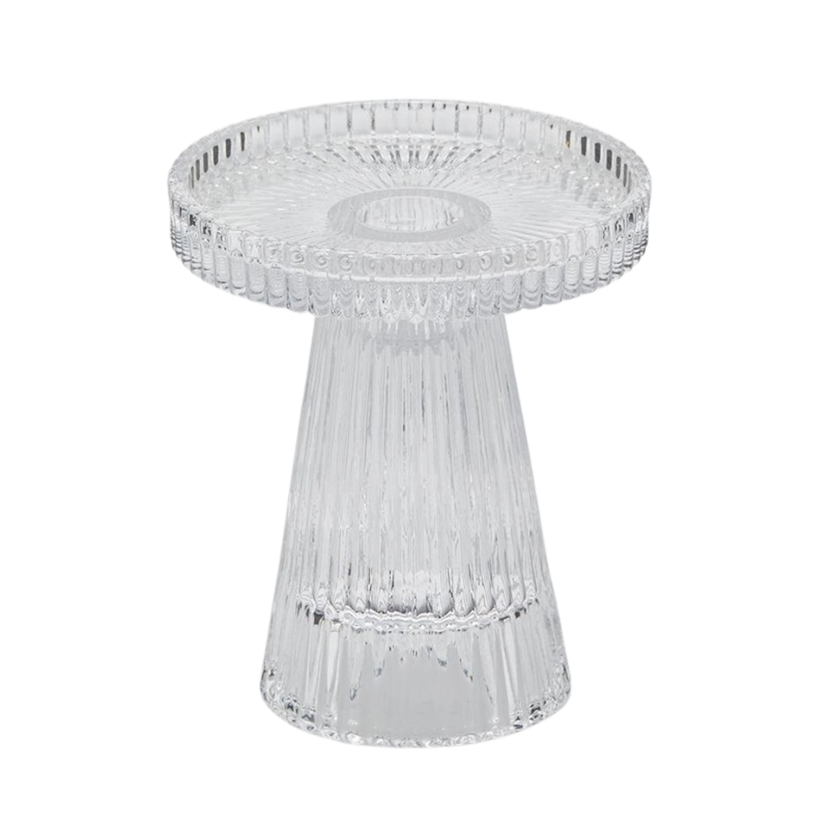 Svícny - Skleněný svícen rýhovaný na noze 11,5cm