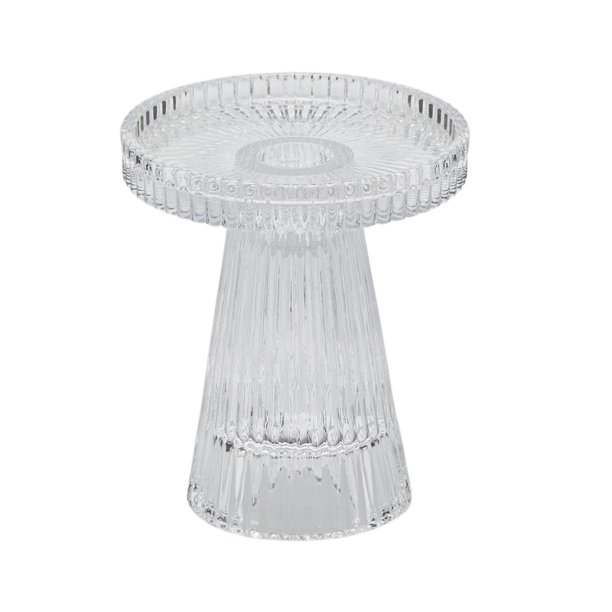 Svícny - Skleněný svícen rýhovaný na noze 7,5cm