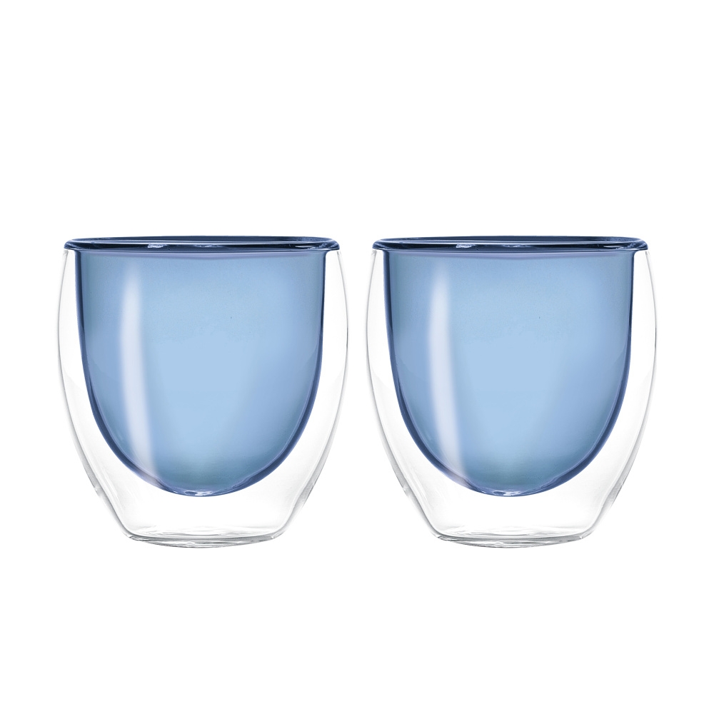 Hrnky a sklenice - Sklenice 100ml s dvojitou stěnou z borosilikátového skla modrá 2ks