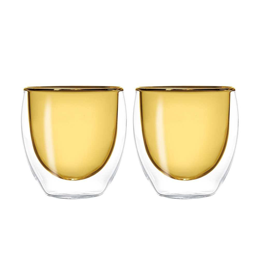 Hrnky a sklenice - Sklenice 100ml s dvojitou stěnou z borosilikátového skla žlutá 2ks
