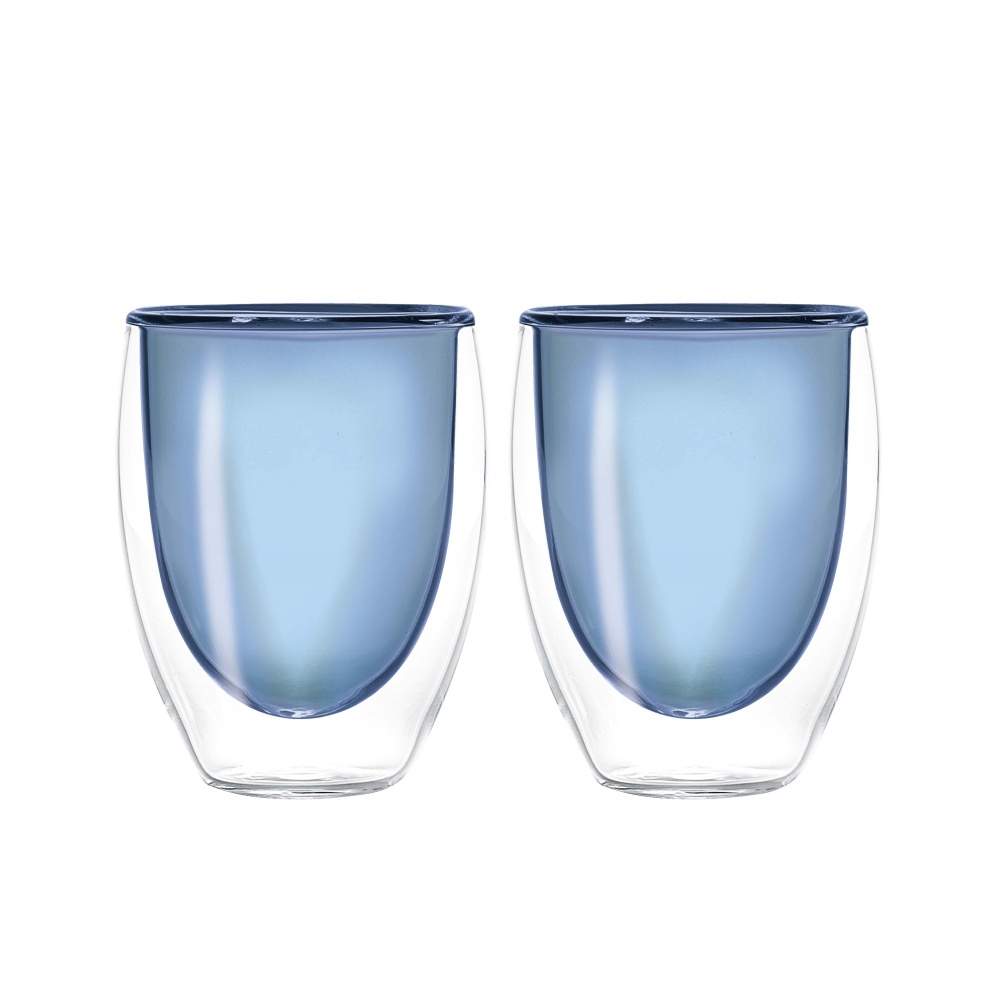 Hrnky a sklenice - Sklenice 250ml s dvojitou stěnou z borosilikátového skla modrá 2ks