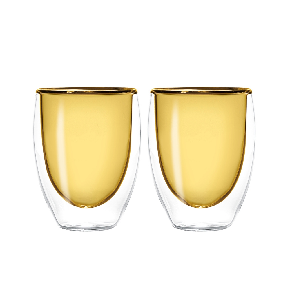 Hrnky a sklenice - Sklenice 250ml s dvojitou stěnou z borosilikátového skla žlutá 2ks
