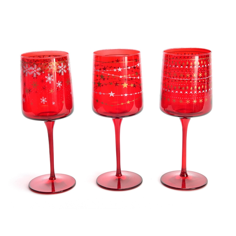 Hrnky a sklenice - Sklenice na víno ELEGANT STARS sklenněná červená/šedá mix 320ml