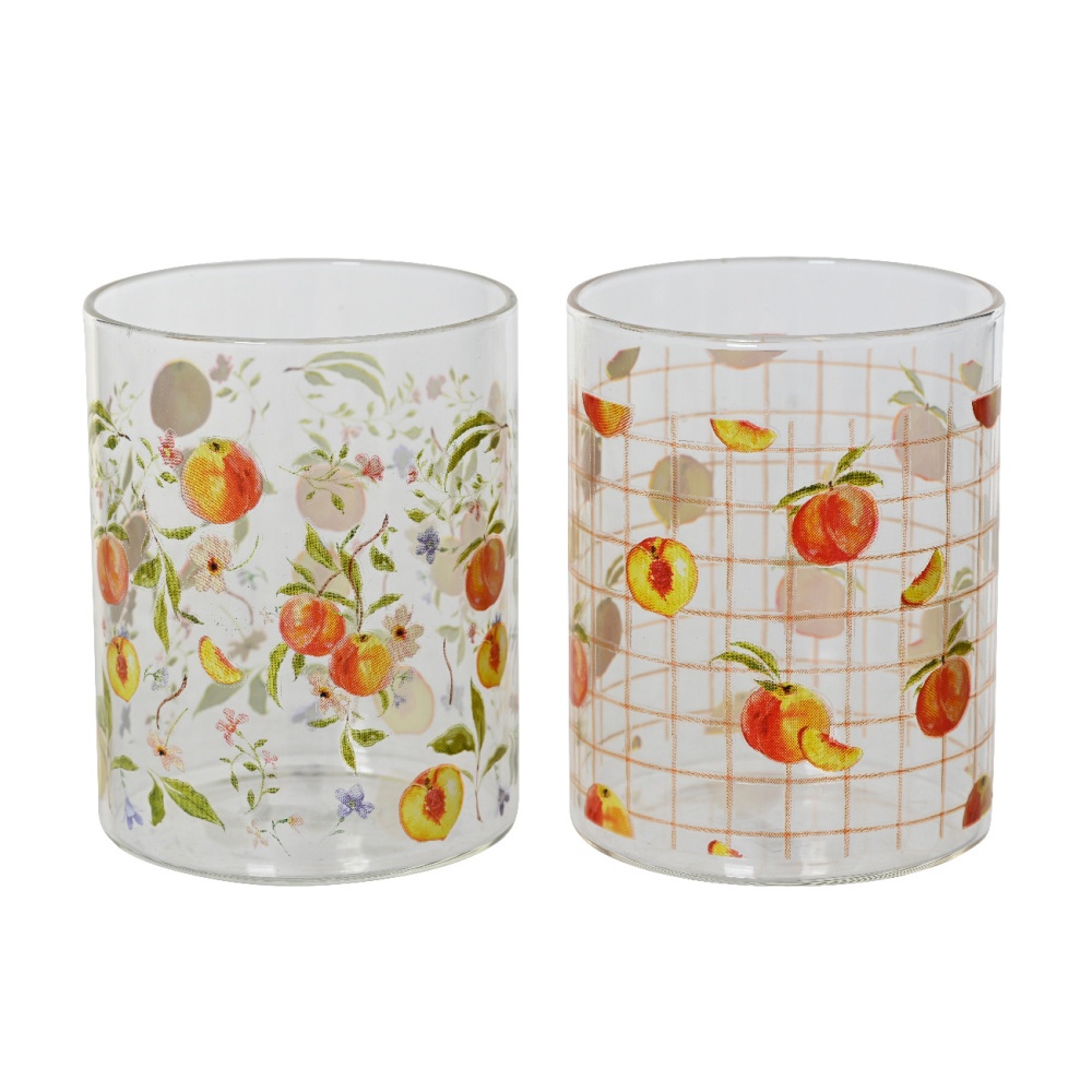 Hrnky a sklenice - Sklenice skleněná s broskvemi mix 400ml