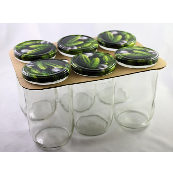Zavařovací sklenice, lahve a příslušenství - Sklenice zavařovací s víčkem dekor okurky 6ks