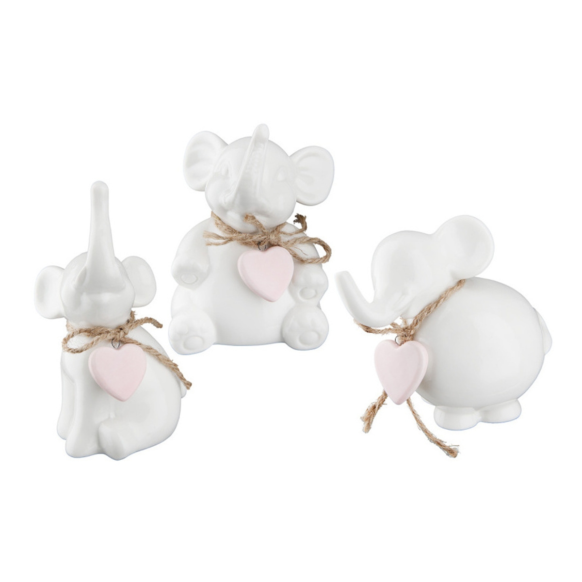 Dekorační figurky zvířat - Slon s chobotem nahoru a srdcem z porcelánu mix 14cm