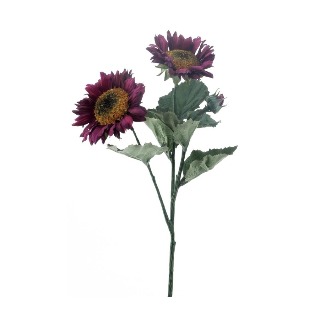 Letní umělé květiny - Slunečnice ECO řezaná umělá se 2 květy vínová 63cm