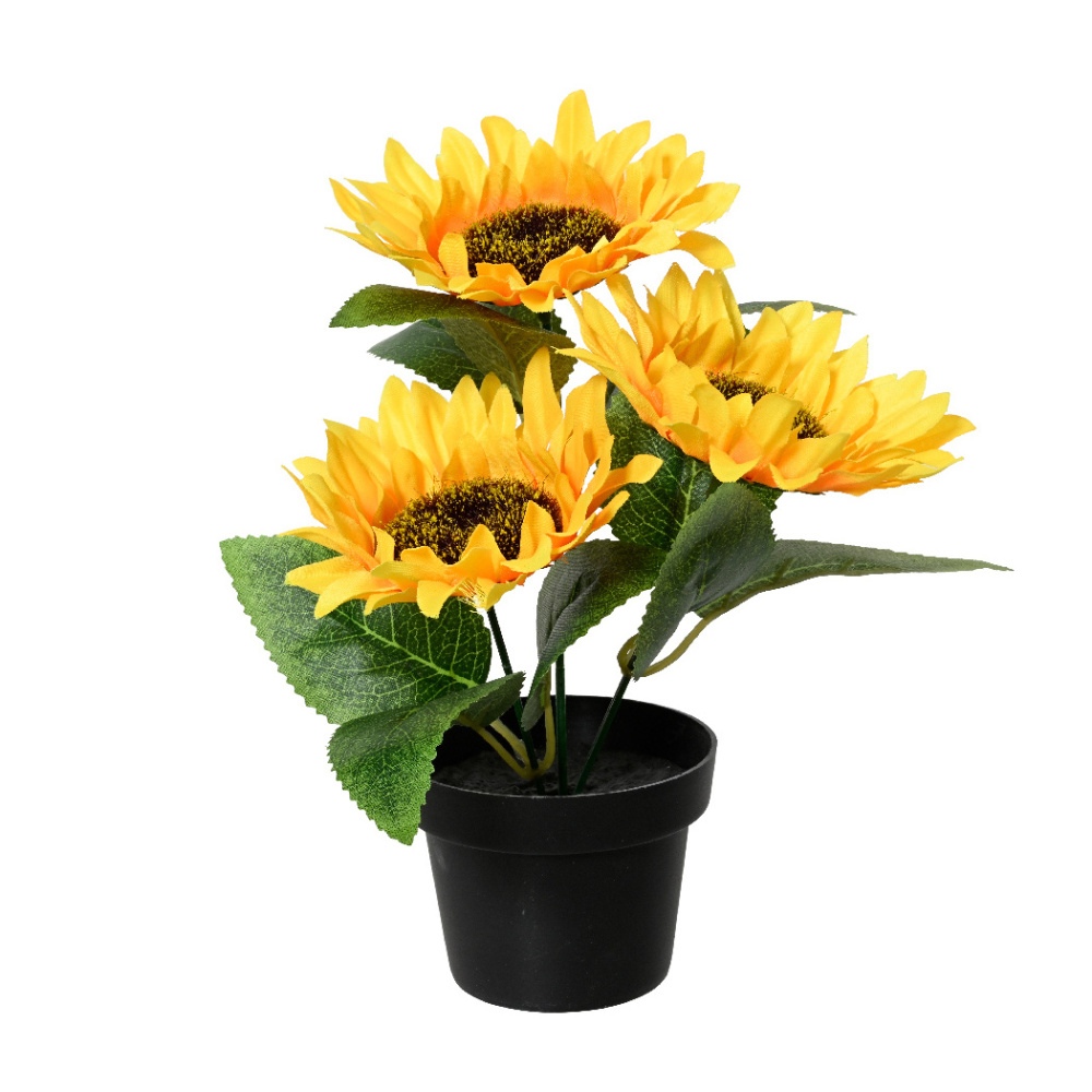 Umělé květiny v obalu - Slunečnice hrnková umělá se 3 květy žlutá 20cm