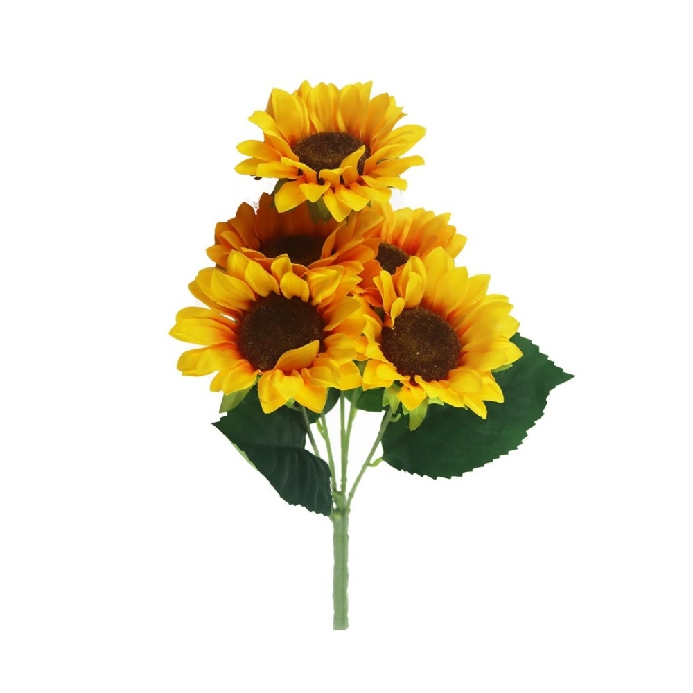 Letní umělé květiny - Slunečnice řezaná umělá 5 květů žlutá 52cm