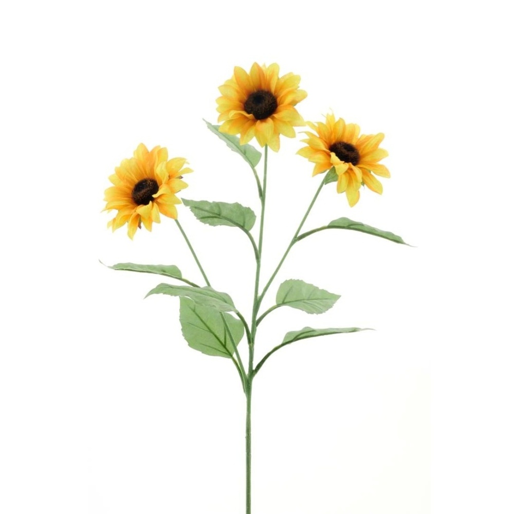 Letní umělé květiny - Slunečnice TEXAS řezaná umělá se 3 květy žlutá 78cm