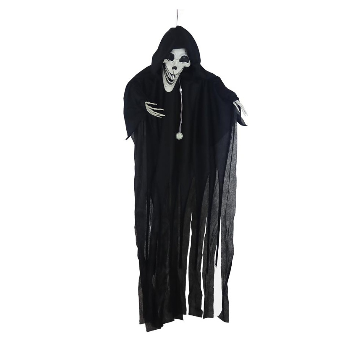 Halloween - Smrtka závěsná plastová s kápí bílo-černá 90cm
