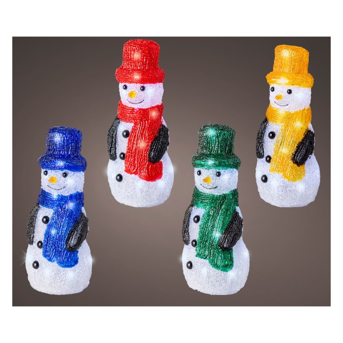 Venkovní svíticí dekorace - Sněhulák venkovní akrylový 20LED st.bílá + časovač, na baterie mix 24cm