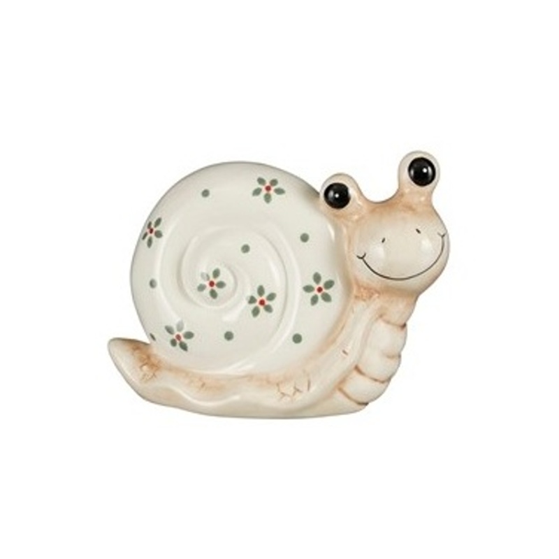 Dekorační figurky zvířat - Šnek keramický s květy bílý 13cm