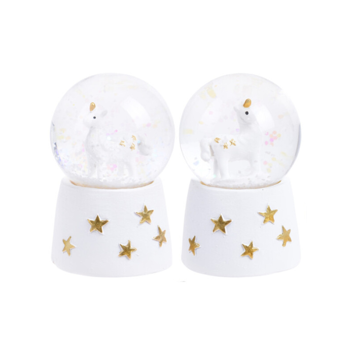 Sněžítko s jednoržcem 1LED mix zlato-bílá 7cm