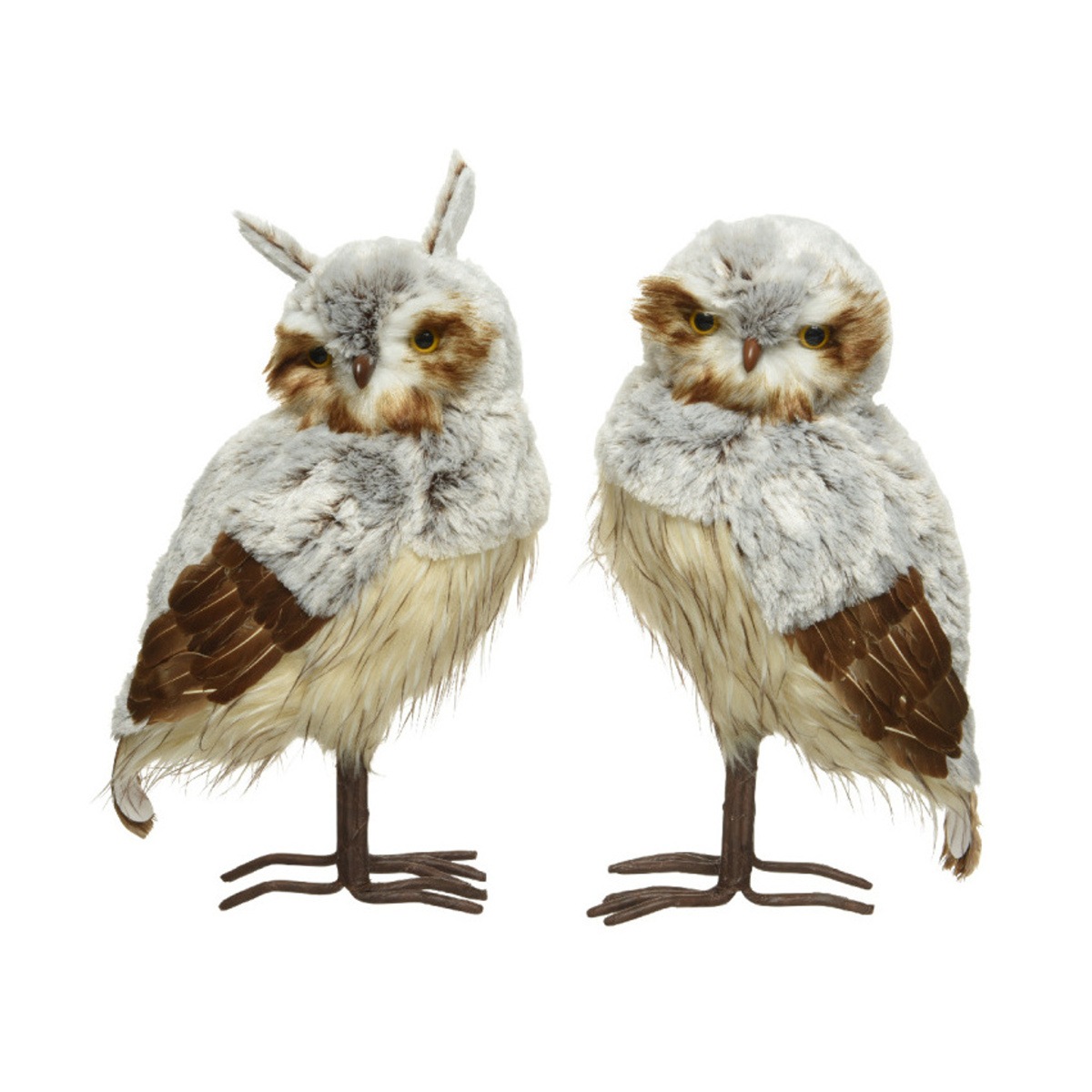Sova stojící plyšová s peřím hnědo-bílá mix 50cm