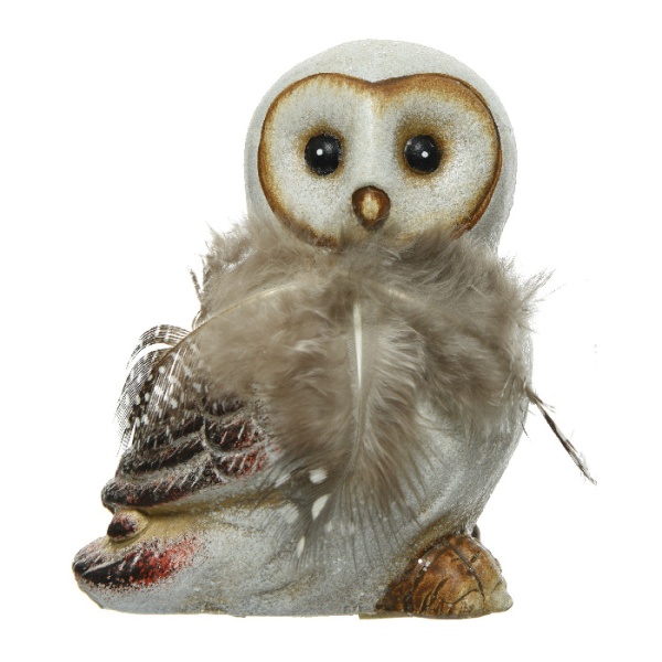Sova terakota a peří 12,4cm hnědo-bílá mix tvarů-0