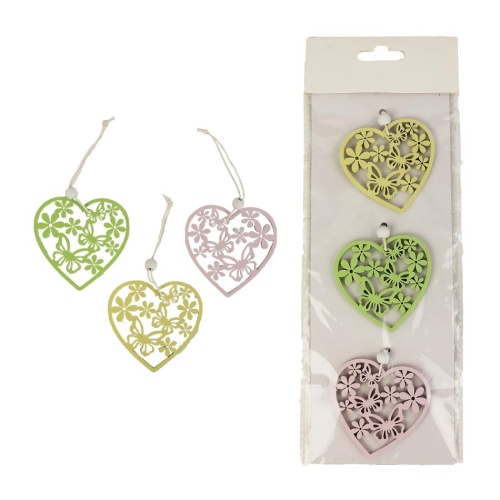 Přízdoby - Srdce dekorační 3ks dřevo mix 6cm