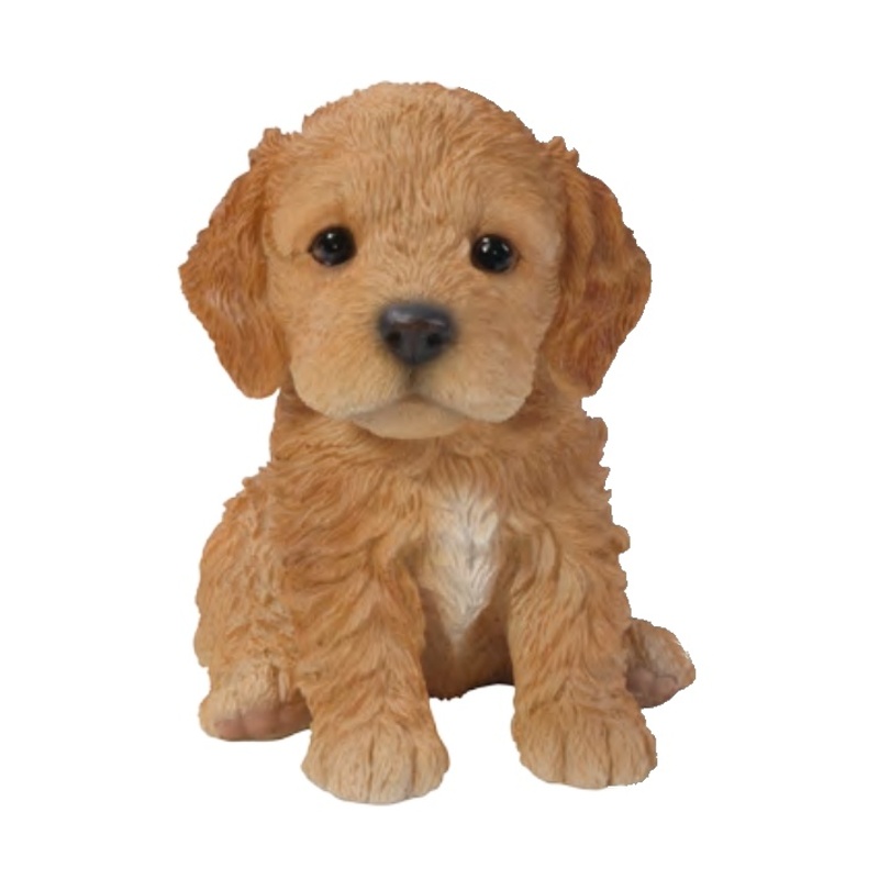 Dekorační figurky zvířat - Štěně Cavapoo sedící polyresinový sv.hnědý 16cm