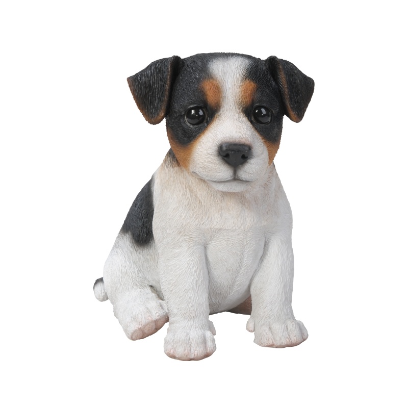 Dekorační figurky zvířat - Štěně Jack Russel sedící polyresinový černo-bílý 16cm