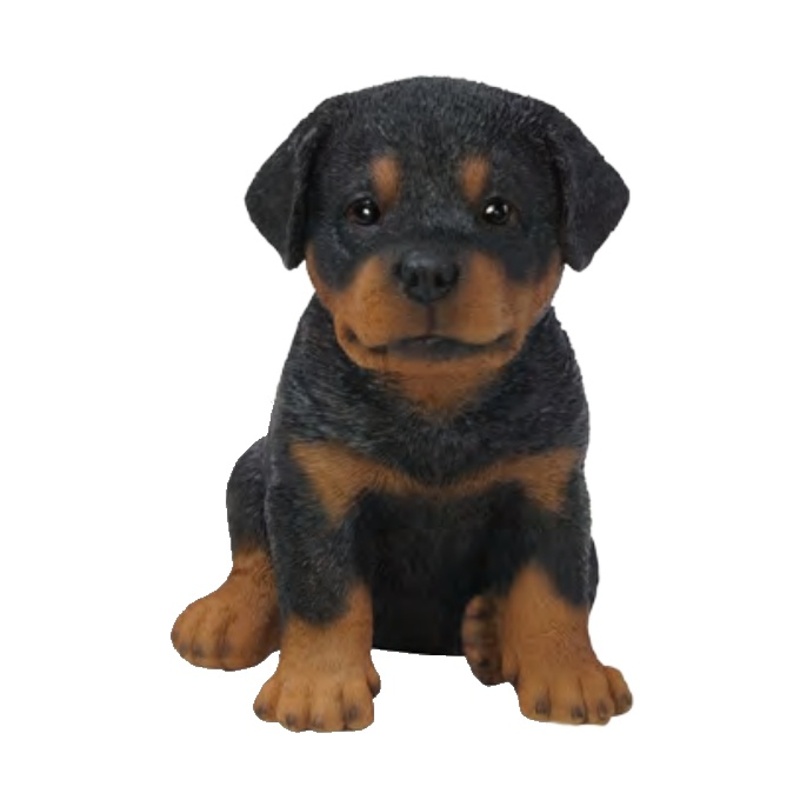 Dekorační figurky zvířat - Štěně Rotvajlera sedící polyresinové hnědo-černé 16cm