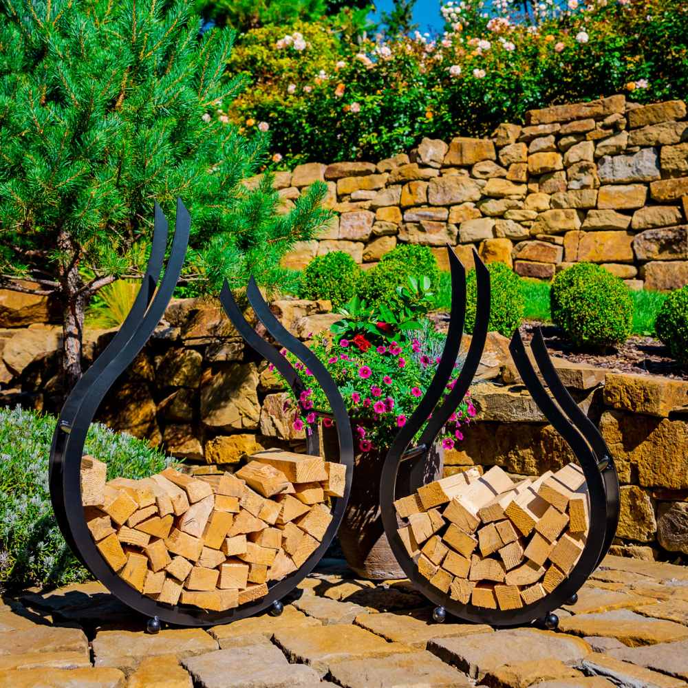 Stojan na dřevo FLAMME kovový černý 80/95cm-0