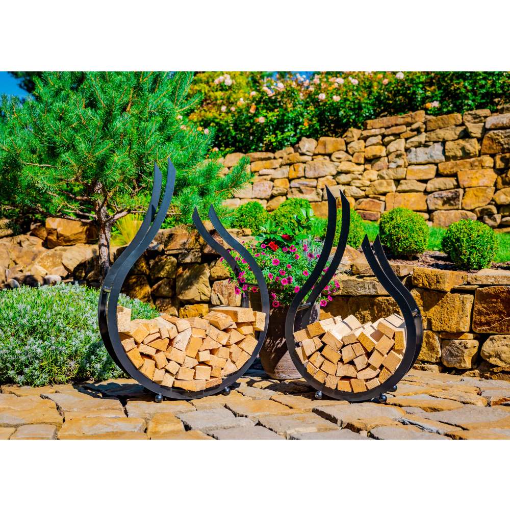 Stojan na dřevo FLAMME kovový černý 80/95cm-1