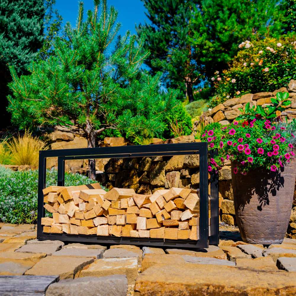 Stojan na dřevo hranatý MATTEO kovový černý 100cm-0